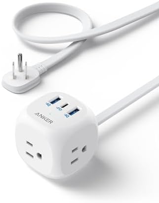 Anker 20W USB-C Power Strip, 321 Power Strip with 3 Outlets and USB-C Charging for iPhone 15/14 Series, 5 ft Thin Cord and Flat Plug, Power Delivery, For Dorms, Home Office, Cruise, Travel, TUV Listed
