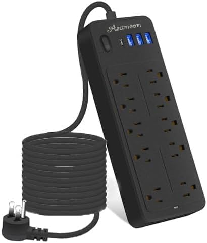15 FT 14-in-1 Power Strips with Surge Protection 1700J,10 Outlets with 4 USB Ports (1 USB C) Long Extension Cord with Multiple Outlets 16Awg 1625W/13A Flat Plug Power Strip Protector Black