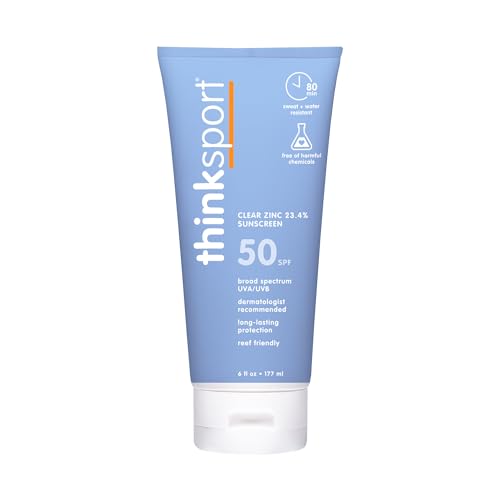 Thinksport Mineral Sunscreen, SPF 50 Clear Zinc Oxide Sunscreen, 6 Fl Oz, Water Resistant Reef Safe Sunscreen, Vegan Broad Spectrum UVA/UVB Sun Screen