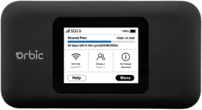 Orbic Speed X 5G Mobile Hotspot, Portable WiFi Device with LCD Display, Black - for Use on Verizon Only! - (Renewed)