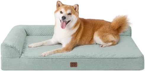 EHEYCIGA Memory Foam Orthopedic Dog Beds Large Sized Dog with Waterproof Lining, Washable Dog Sofa Bed with Removable Cover and Nonskid Bottom for Crate Pet Couch Bed, 35x23 Inches, Greyish Green