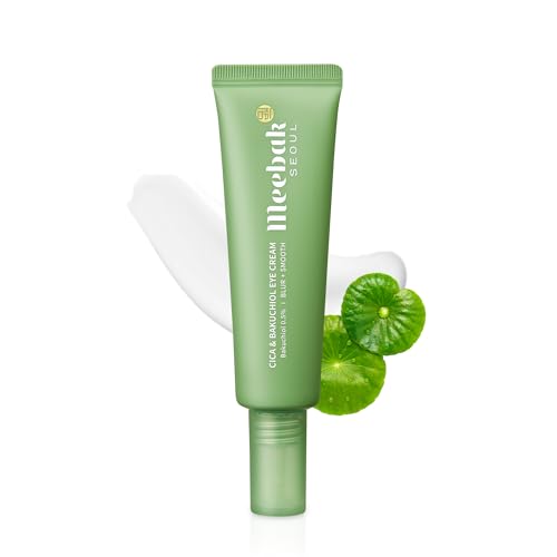 Meebak Eye Cream with Bakuchiol, Caffeine & Cica | Korean Anti-Aging Eye Treatment for Puffy Eye Bags, Dark Circles, Fine Lines & Wrinkles | Energize & Invigorate Eyes