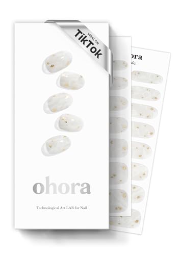 ohora Semi Cured Gel Nail Strips (N Silky Marble) - White, Patterned, Works with UV/LED Lamps, Salon-Quality, Easy to Apply & Remove - Valentine's Day Gel Nail Wraps, Stickers, Romantic Gift Ideas