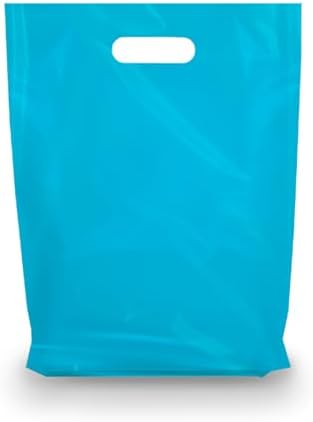 Merchandise Bags, Die Cut Handles, Strong, Durable, and Tear Resistant Bags Perfect for Retail, Boutiques, or Any Events, Different sizes and colors (Blue, 9x12 Inch (Pack of 100))