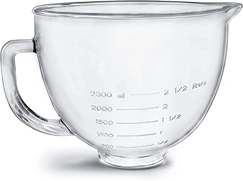 Tilt-Head Stand Mixer Glass Bowl, 5 QT,Compatible with Kitchenaid Artisan 5KSM125, 5KSM150, 5KSM175, 5KSM7580, KSM150, RRK150,K45, K45SS, KSM75, KSM90, KSM95,Classic without Lid