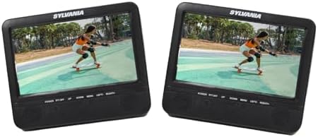 Sylvania 7" Dual Screen Portable DVD Player, Built-in Stereo Sound, Travel-Ready Car Adapter, with Mounting straps, Plays DVD, CD, and MP3, supports SD card slot, USB - SDVD7751 (Renewed)