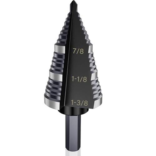 1/4 to 1-3/8 Inch Step Drill Bit, M2 High-Speed Steel Double Fluted Drill bits, Straight Grooved Step Drill Bit for Hole Drilling in Stainless Steel, Copper, Aluminum, Wood, Plastic