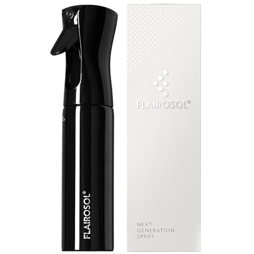 FLAIROSOL Spray Bottle for Hair, Continuous Spray Bottle with 0.3MM Ultra Fine Mist, Water Mister Spray Bottle for Hairstyling, Cleaning, Plants, Pets, 10.1oz/300ml, Black Bottle, White Print