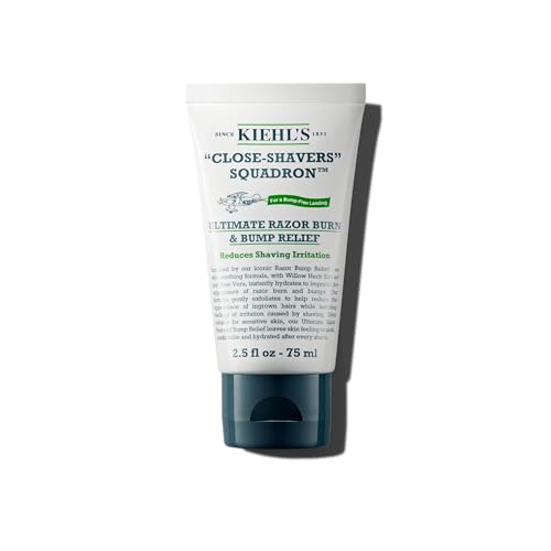 Kiehl's Ultimate Razor Burn & Bump Relief, Nourishing Men's After Shave Cream, Instantly Cools & Hydrates, Gently Exfoliates, with Aloe Vera & Vitamin E, Paraben-free, for All Skin Types - 2.5 fl oz