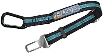 Kurgo Direct to Seatbelt Tether for Dogs, Dog Seat Belt for Car, Adjustable Dog Safety Belt Leash, Quick & Easy Installation, Works with Any Pet Harness, (Carabiner Clip, Coastal Blue)