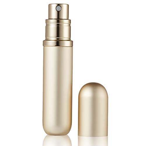Refillable Portable Mini Perfume Atomizer for Travel, 5ml Luxury Empty Leakproof Pump Perfume Spray bottle Atomizer for Man and Woman (Y-Champaign Gold)