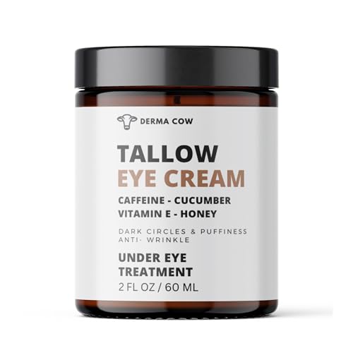 Tallow Eye Cream infused with Caffeine, Honey, Vitamin E and Cucumber, 100% Grass Fed Beef Tallow, Moisturizer , Dark Circles and Puffiness, Anti-Aging Cream , Anti-Wrinkle Under Eye Cream - 2oz