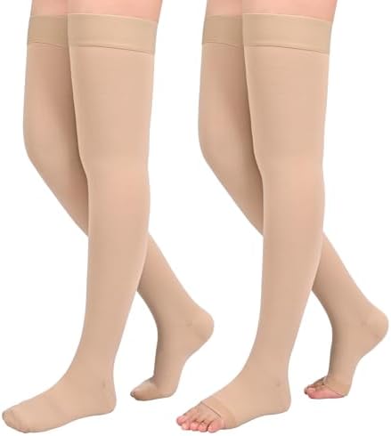 2Pairs Ktinnead 20-30mmHg Thigh High Compression Stockings for Women, Thigh High Compression Socks, Medical Compression Stockings for Pregnant, Teacher, Doctor, Varicose Veins, Swelling, lymphedema