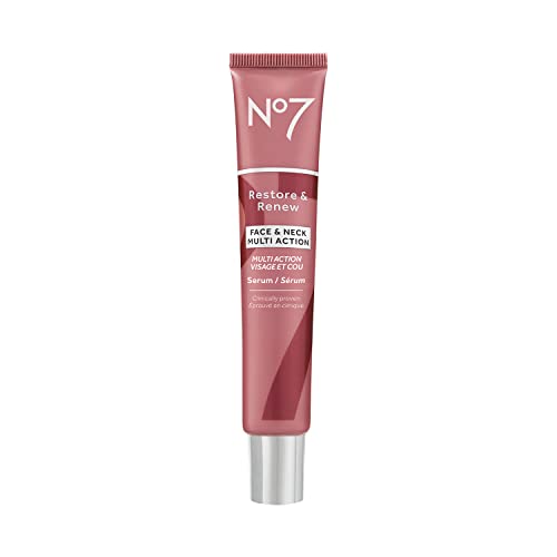 No7 Restore & Renew Multi-Action Face & Neck Serum - Anti Aging Serum for Deep Wrinkle Repair - Collagen Infused Face Serum with a Hydrating Blend of Hibiscus Peptides & Hyaluronic Acid (1.69 Fl Oz)
