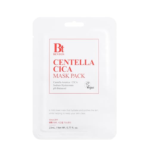 BENTON Centella Mask Pack(10 Sheets) - Korean Skin Care Face Mask with Centella Ampoule & Hyaluronic Acid Serum | For Face Dry & Sensitive