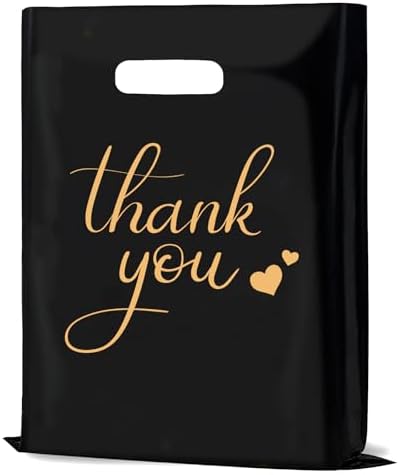 12x15In 100 Pcs Thank You Bags Shopping Bags for Small Business, 2.36 Mil Extra Thick Gifts Bag, Plastic Merchandise Bags with Handle for Stores Boutique, Clothes