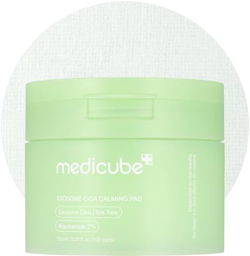 medicube Exosome CICA Tea Tree Calming Toner Pads for Sensitive Skin with Centella Asiatica Help Reduce Redness & breakouts. Low-irritating & Hydrating Daily Care, Korean Skincare, Vegan (100 Pads)