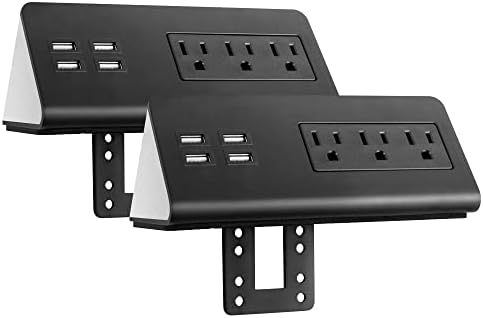 Emerising 2-Pack Desk Edge Mount Power Strips with 4 USB Ports & 3 AC Power Outlets for Home and Office Desktop Charging Bucket, 1250Joules Surge Protection,Black