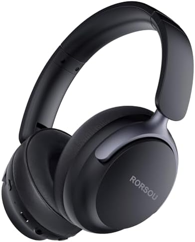 RORSOU B8 Bluetooth Headphones Over Ear, 6 EQ Music Modes and 50H Playtime Deep Bass Wireless Headphones with Mic, Lightweight Folding HiFi Stereo Headset for iPad/Travel/Tablet/PC/Home Space Black