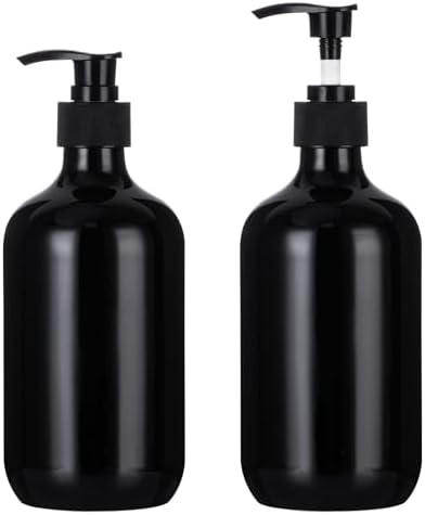 Yebeauty Pump Bottle Dispenser, 17oz 500ml Empty Plastic Shampoo Conditioner Dispenser, Refillable Shower Soap Dispenser Pump Bottle Liquid Containers for Kitchen Bathroom, 2 Pack Black