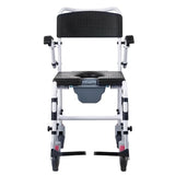 VEVOR Shower Commode Wheelchair with 4 Lockable Wheels, Footrests, Flip-up Arms, 3-Level Adjustable Height, 5L Removable Bucket, 350 LBS Capacity, Commode Chair for Adults Seniors