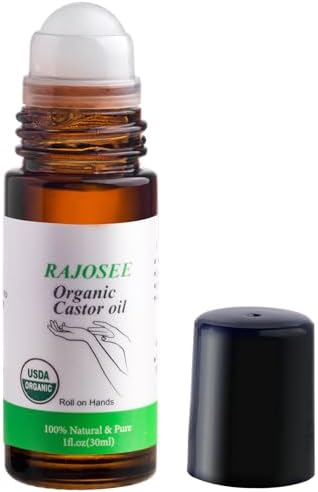 Castor Oil Roll on in Glass Bottle, Certified Organic Castor Oil for Body Hair, Castor Oil for Skin Lip Eyebrow Pure Organic Cold Pressed Essential Oil - 1fl.oz
