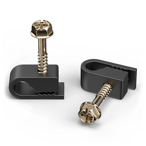 THE CIMPLE CO Wire Clips, Single Cable Wall Clip, Coaxial, Cat6, Electrical Wire, Ethernet, 1/4 in (6 mm) Screw Fastener, 10 Pack, Black
