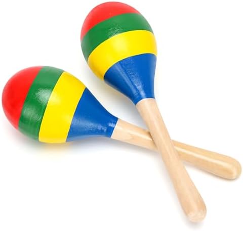 2 Pcs Maracas, Hand Percussion Rattles for Kids, Wooden Rumba Shaker Hand Musical Instruments with Clear Rhythm for Kids Adults Playing (Colorful)