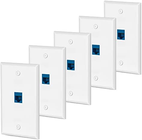 cat6 Ethernet Wall Plate Outlet 1 Port RJ45 Network Female to Female Keystone Wall Coupler Jack Plate (1 Cat6 5 Packs, Blue)