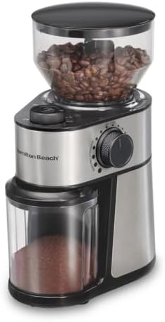 Hamilton Beach Electric Burr Coffee Grinder with Large 16oz Hopper & 18 Settings For 2-14 Cups, Stainless Steel (80385)