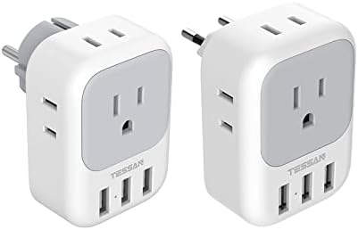 Type E F and Type C Plug Adapter Bundle, TESSAN Germany France Power Adapter, Travel Adaptor for US to Europe EU Iceland Korea Greece German French