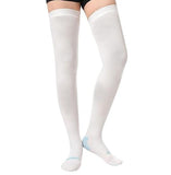 Doc Miller TED Hose Thigh High Anti Embolism Stockings for Women & Men, Hospital Style Surgical Stockings, Plus Size White Compression Socks 15-20mmHg, Support Hose with Inspection Hole Large