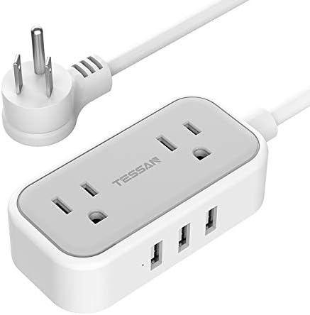 Mini Power Strip with 3 USB Ports, TESSAN 2 Outlet Portable Flat Plug Strip with 5 Ft Small Extension Cord, No Surge Protector for Cruise Ship Essentials Travel