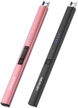 2 Pack Lighter Electric Candle Lighter Long Electronic Rechargeable USB Lighter Arc Windproof Flameless Lighters for Candle Camping BBQ Birthday Gifts for Women Mom Wife Men