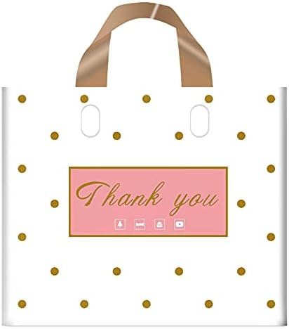 MLAFLY Thank You Bags Shopping Bags, 50 Pack Bulk Merchandise Bags Plastic Boutique Bags for Small Business Retail Bags for Customers Parties Favors Goody Bags(Polka Dot-Large(14"x16"))