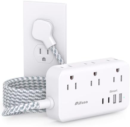 Power Strip 10FT Extension Cord - Flat Plug Long Cord with Multiple Outlets, 6 Outlets and 4 USB with Overload Protection, Desktop Charging Station for Office Supplies and Dorm Essential