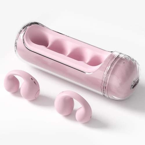 Open Ear Headphones, Wireless Clip On Earbuds,Bluetooth 5.4,Lightweight,Open Ear Earbuds,IPX4 Waterproof for Workout and Fitness (Pink)