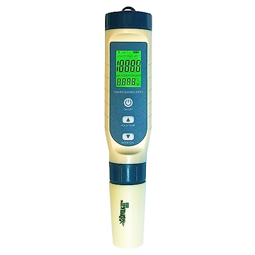 5 in-1 Water Quality Tester Pen Meter for Pools, Drinking Water Aquariums hydroponic Cooking Tester Measure Water by Five parameters PH/TDS/EC/Water Salinity/Temp with ATC Function