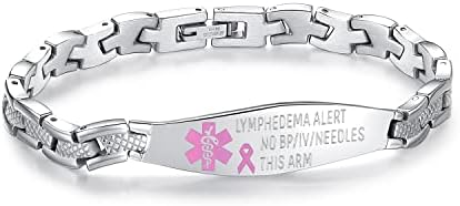 LinnaLove Lymphedema Alert Bracelets no bp/iv/needles this arm Stainless Steel Medical id Bracelets for Women