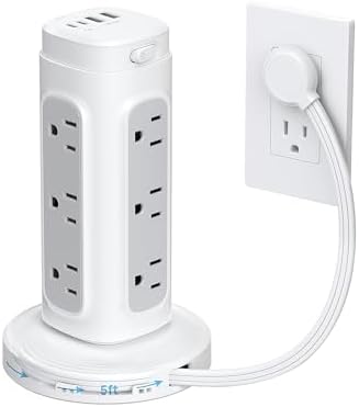 TROND Retractable Power Strip Tower - 5ft Flat Plug Extension Cord with Multiple Outlets, Surge Protector with USB C Ports PD 20W, 1700J Protection, Home Office Desk Supplies, Dorm Room Essentials