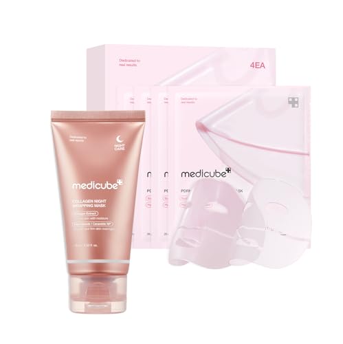 medicube All Day Glass Glow Skin Duo - Collagen Overnight Wrapping Peel Off Facial Mask Pack+ Salmon DNA PDRN pink collagen jelly gel mask (4ea)