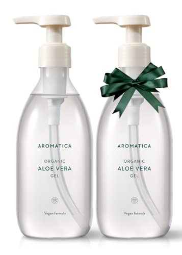 AROMATICA Organic Aloe Vera Gel Gift Set 300ml each – Vegan Body Moisturizer for Irritated Skin, After-Sun Skin Care