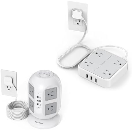 Surge Protector Power Strip, TESSAN Flat Extension Cord with Multiple Outlets, Multiple USB Ports, Charging Station with Surge Protection, for Home Office Dorm