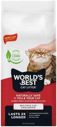 WORLD'S BEST CAT LITTER Multiple Cat Unscented, 32-Pounds - Natural Ingredients, Quick Clumping, Flushable, 99% Dust Free & Made in USA - Long-Lasting Odor Control & Easy Scooping