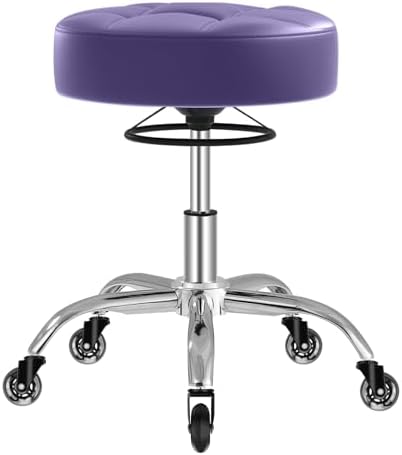 Rolling Stool Heavy Duty 400lb: Super Soft Seat Cushion,360° Swive,Height Adjustability,No Squeaky Noises,No Tip Over,New Upgraded Stool Salon Stool Chair, Tattoo Facial Massage Spa Medical (Purple)