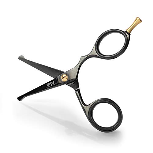 Rounded-Tip Small Trim Scissors for Men 4.2" | High Carbon Stainless Steel | Nose Hair Scissors for Men | Professional Grooming Scissors for Beard, Mustache & Ear Hair - RIGHT HANDED (Black)