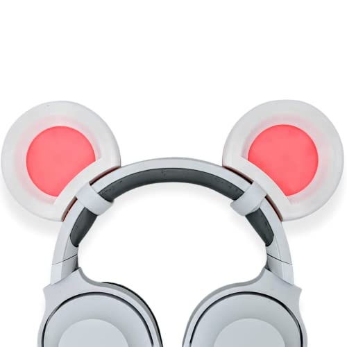 Mouse Ears for Headphones - Adorable Mouse Headphones Attachment in Various Colors with Self Fastener - Mouse Ears for Gamers and Streamers (White/Pink)