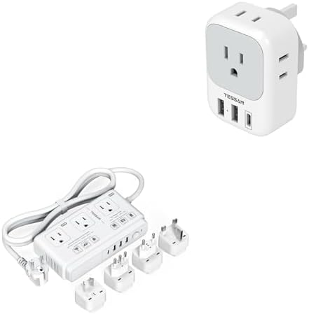 US to UK Plug Adapter, TESSAN Type G Travel Converter with 3 USB Charger(1 USB C Port), 220V to 110V Voltage Converter, 2000W Step Down Transformer Universal Adapter, for Europe UK EU AUS Spain Italy