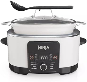Ninja MC1001H Foodi PossibleCooker PRO 8.5 Quart Multi-Cooker, 8-in-1 Slow Cooker, Pressure Cooker, Dutch Oven & More, Glass Lid & Integrated Spoon, Nonstick, Oven Safe to 500°F, White (Renewed)
