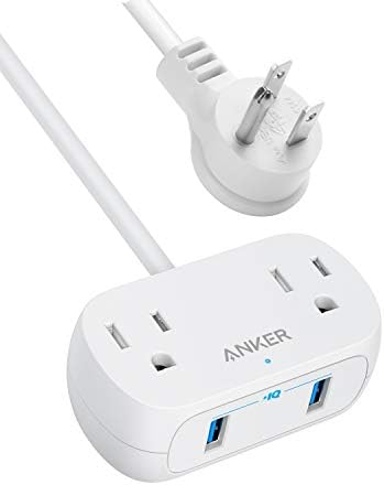 Anker Extension Cord,Mini Power Strip with USB Ports ,2 Outlets and 2 USB-A Ports, Flat Plug, 5 ft Extension Cord, Safety System for Travel, Desk, and Home Office, TUV Listed